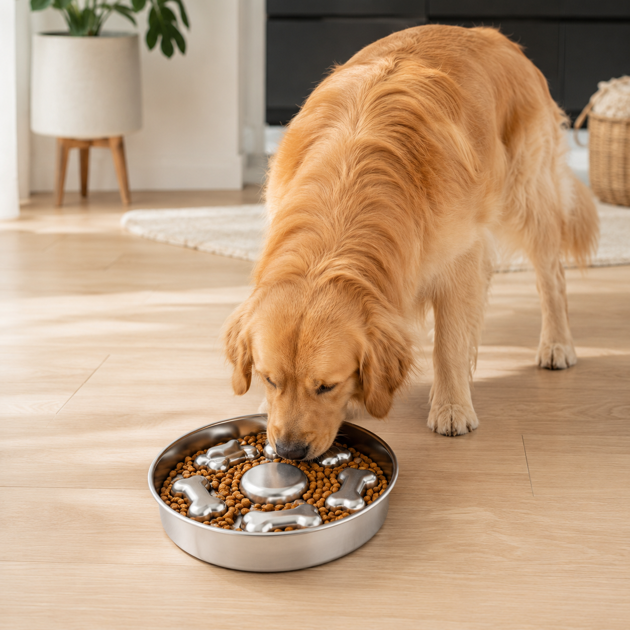 304 Stainless Steel Slow Feeder Dog Bowl with Silicone Base