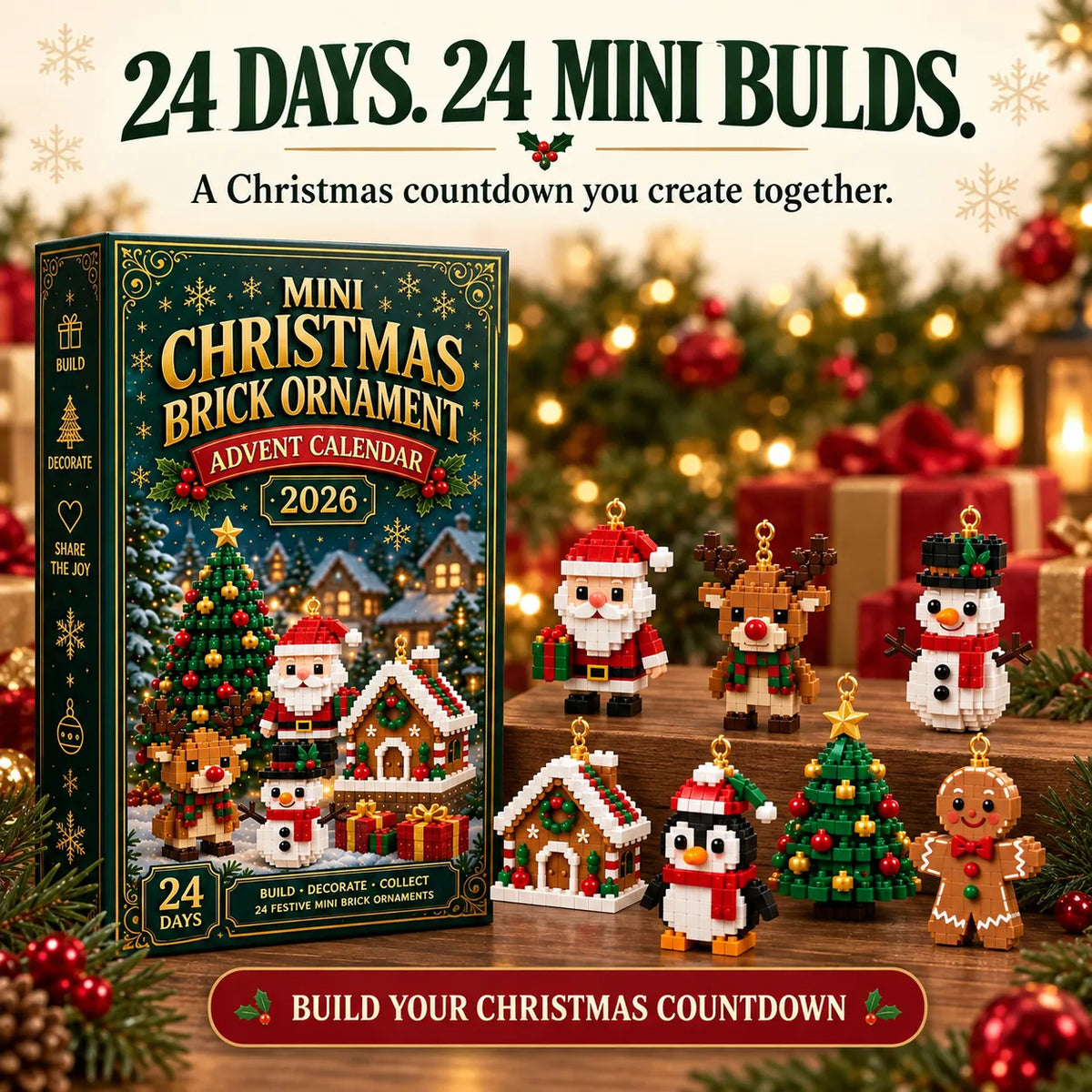 ⏳ Last day to save 49% – 🎄24-Day Mini Christmas Brick Ornament Advent Calendar