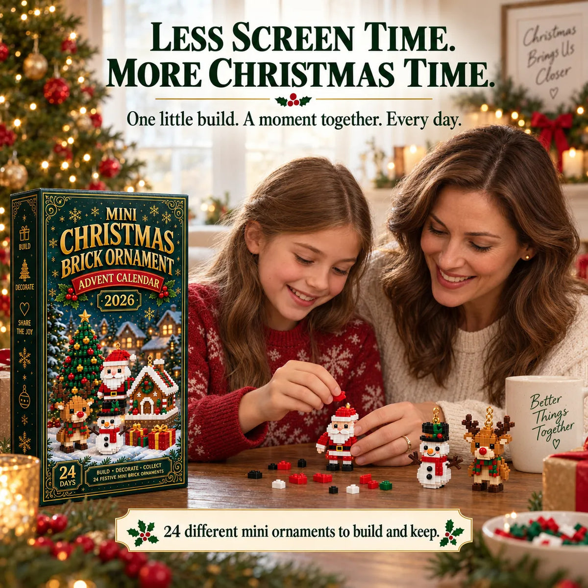 ⏳ Last day to save 49% – 🎄24-Day Mini Christmas Brick Ornament Advent Calendar