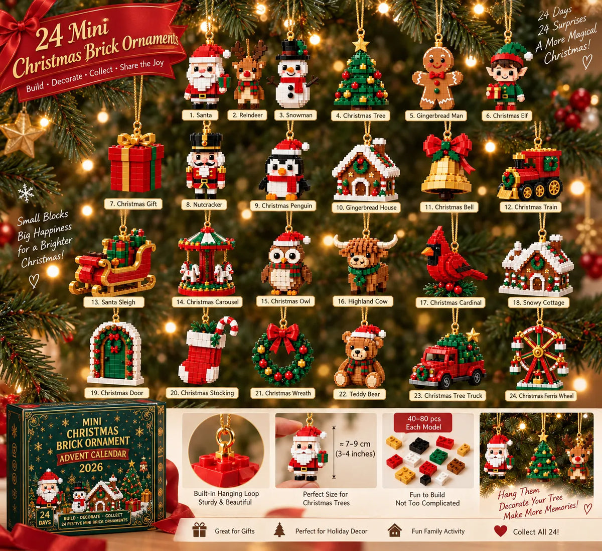 ⏳ Last day to save 49% – 🎄24-Day Mini Christmas Brick Ornament Advent Calendar