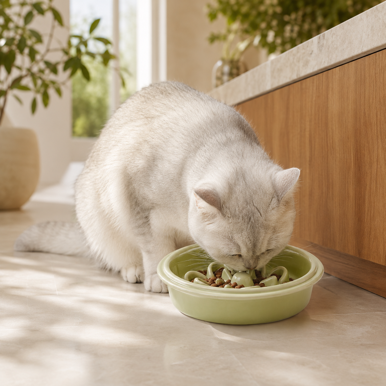Green Ceramic Slow Feeder Bowl