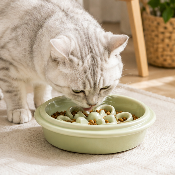 Green Ceramic Slow Feeder Bowl