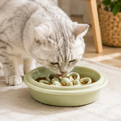 Green Ceramic Slow Feeder Bowl