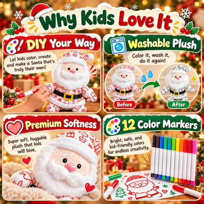 Christmas DIY Color-In Santa Plush Kit – Washable & Reusable