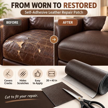 20"×40" All-Purpose Self-Adhesive Leather Repair Patch – Cut to Fit for Sofas, Car Seats & More