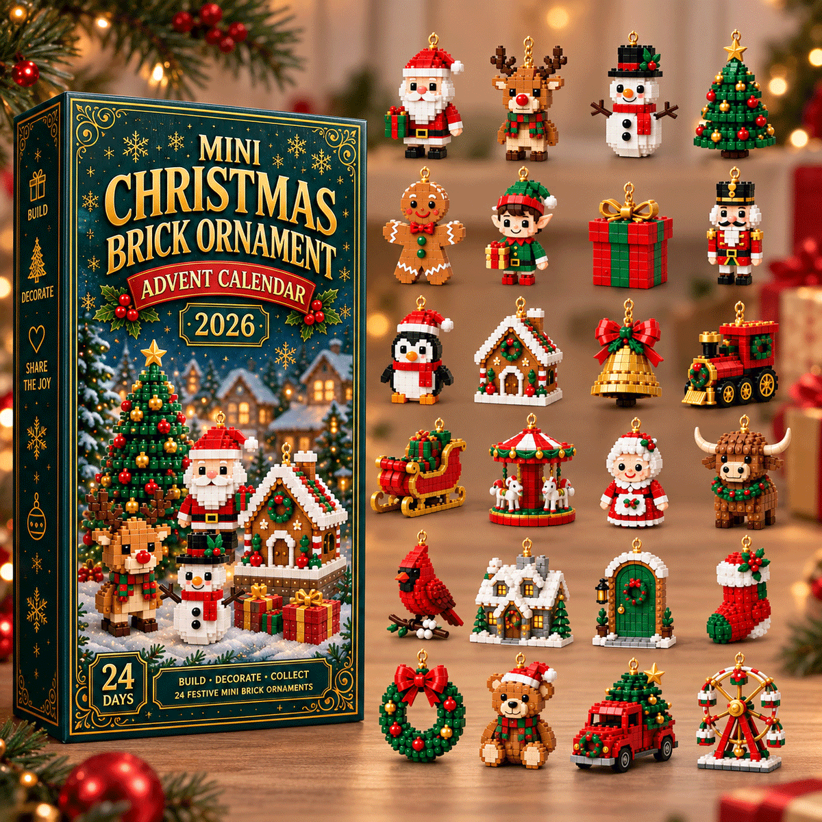 24-Day Mini Christmas Ornament Advent Calendar with 24 festive mini builds