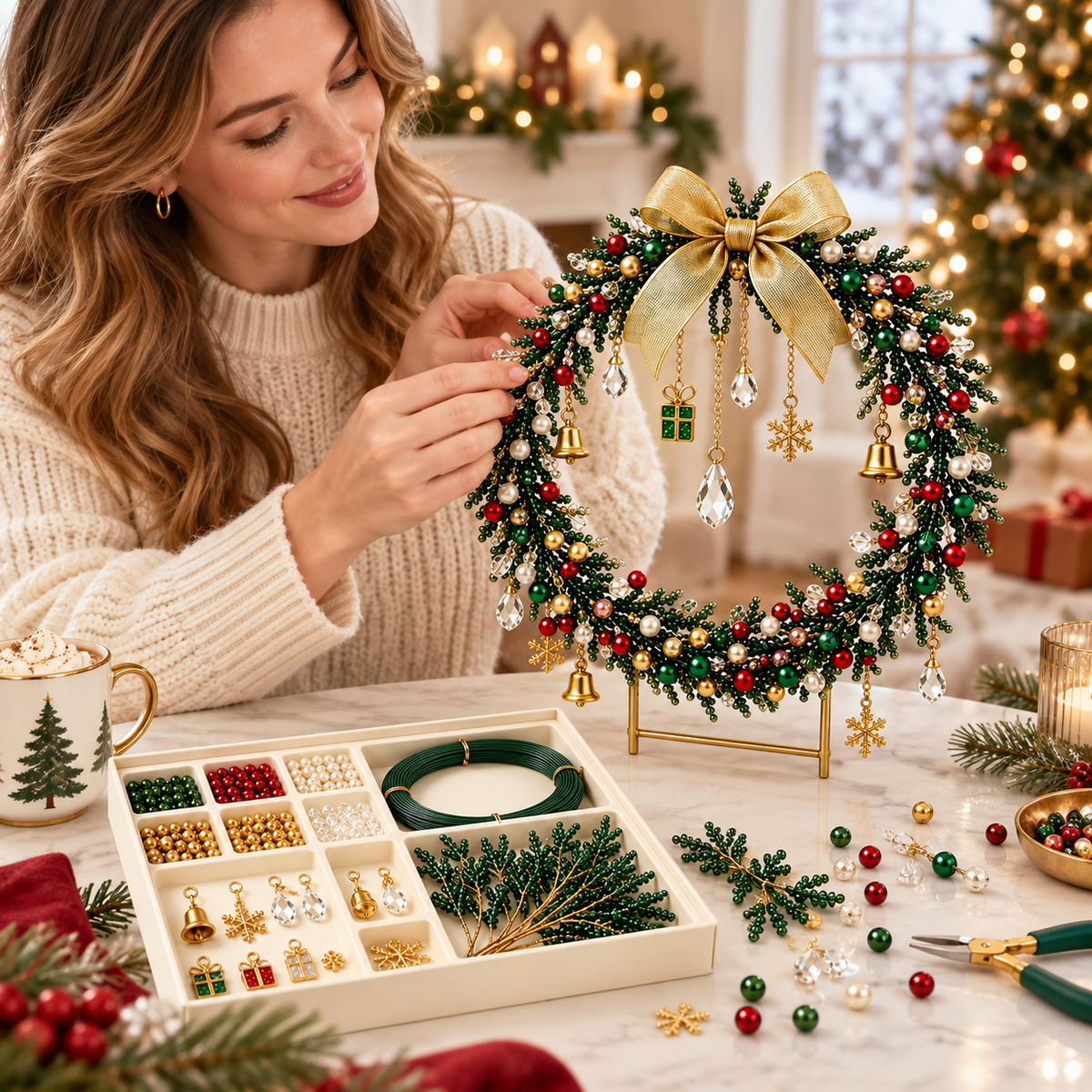 DIY Beaded Christmas Wreath Craft Kit