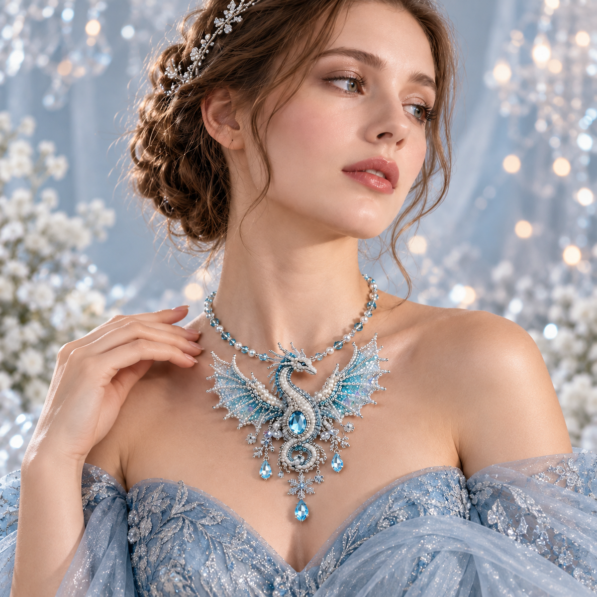 Crystal Snow Dragon Beaded Necklace DIY Kit