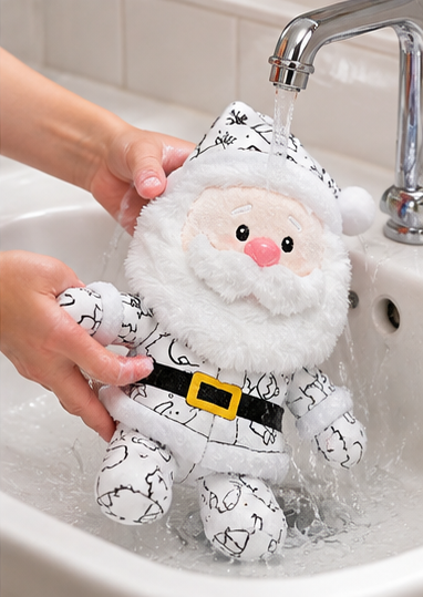 Rinsing the Santa plush